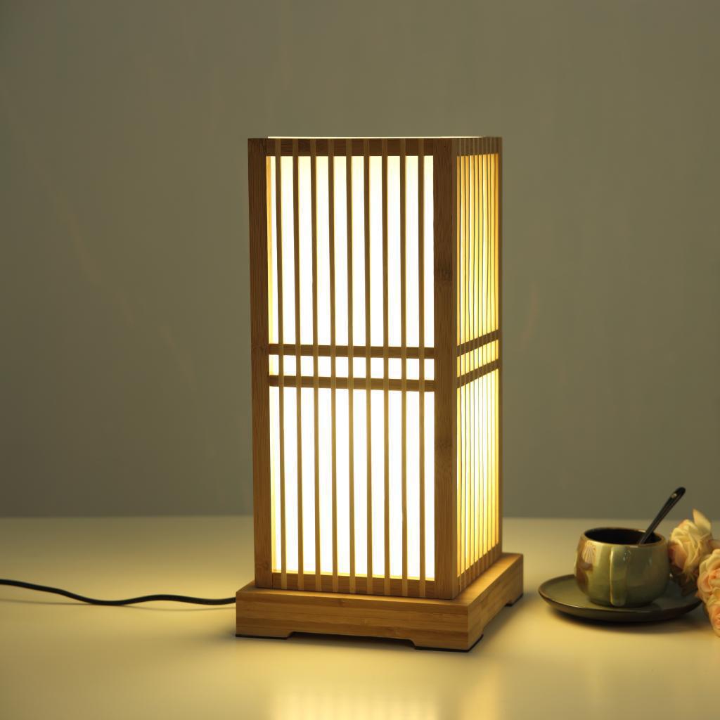 Japansk minimalistisk trä fyrkantig pelarbordslampa