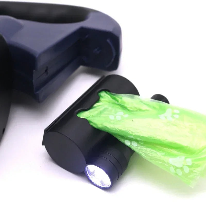 PawSync - Dubbel hundkoppel med inbyggd ficklampa och avfallspåseshållare för enkla promenader