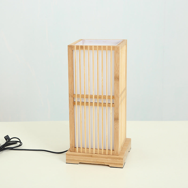 Japansk minimalistisk trä fyrkantig pelarbordslampa