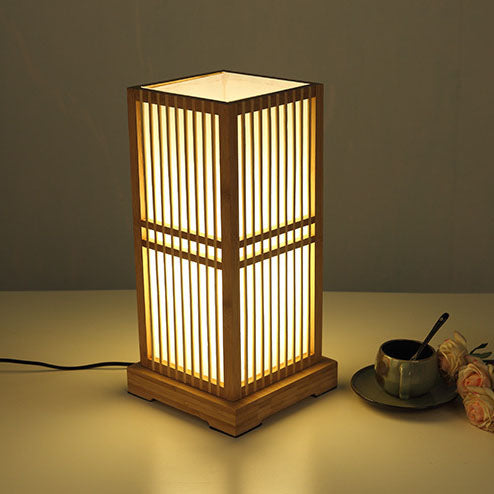 Japansk minimalistisk trä fyrkantig pelarbordslampa