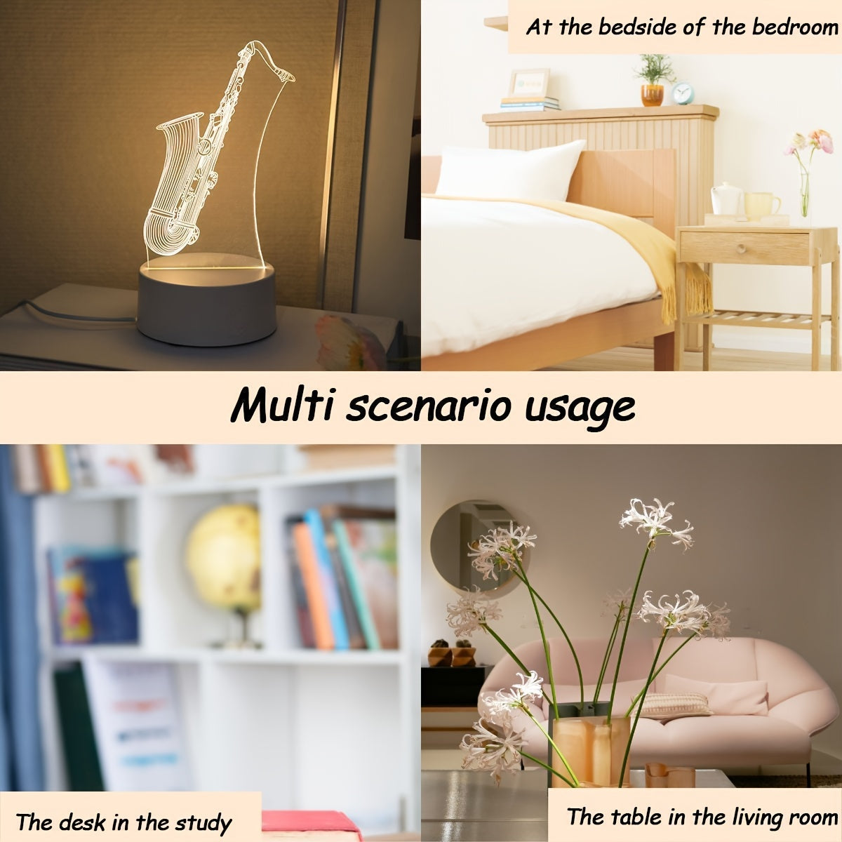 SaxGlow - 3D Saxofon LED Nattljus, USB-Driven Bords- och Lampa