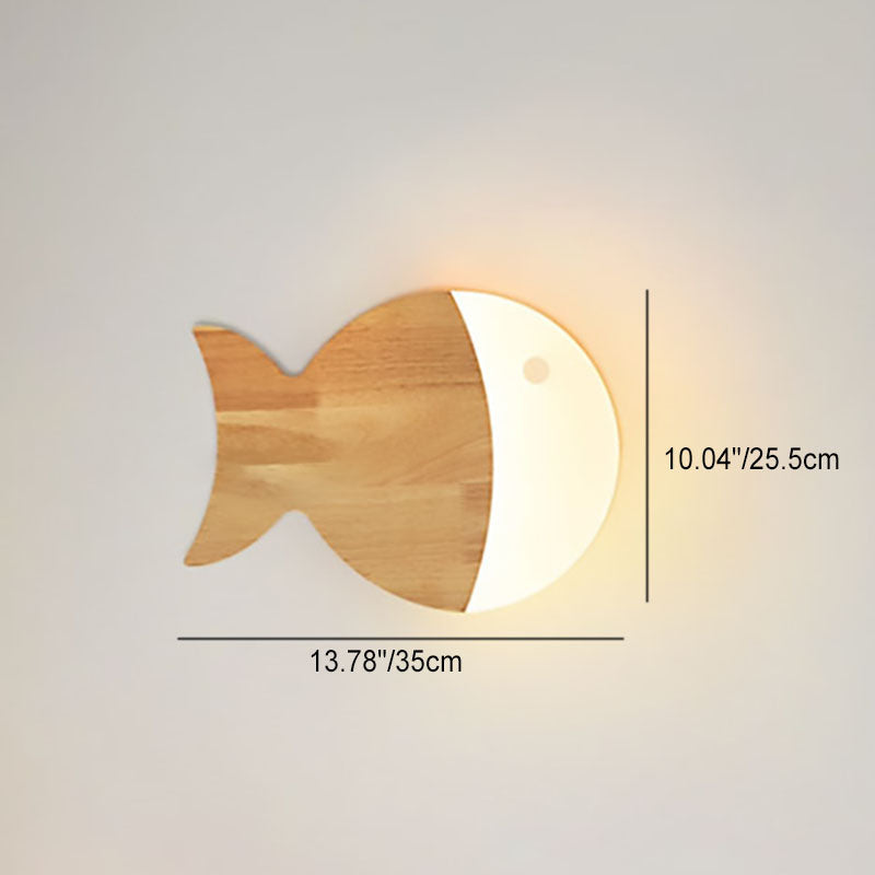 Nordisk Kreativ Enkel Trä Konst Liten Fisk LED Lampa