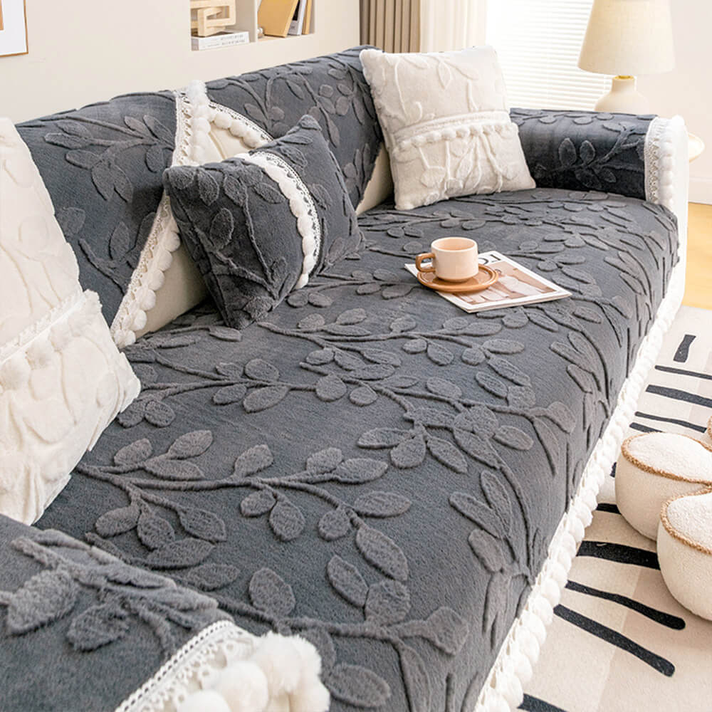 Branch Jacquard Elegant Decorative Plush Non-Slip Sofföverdrag