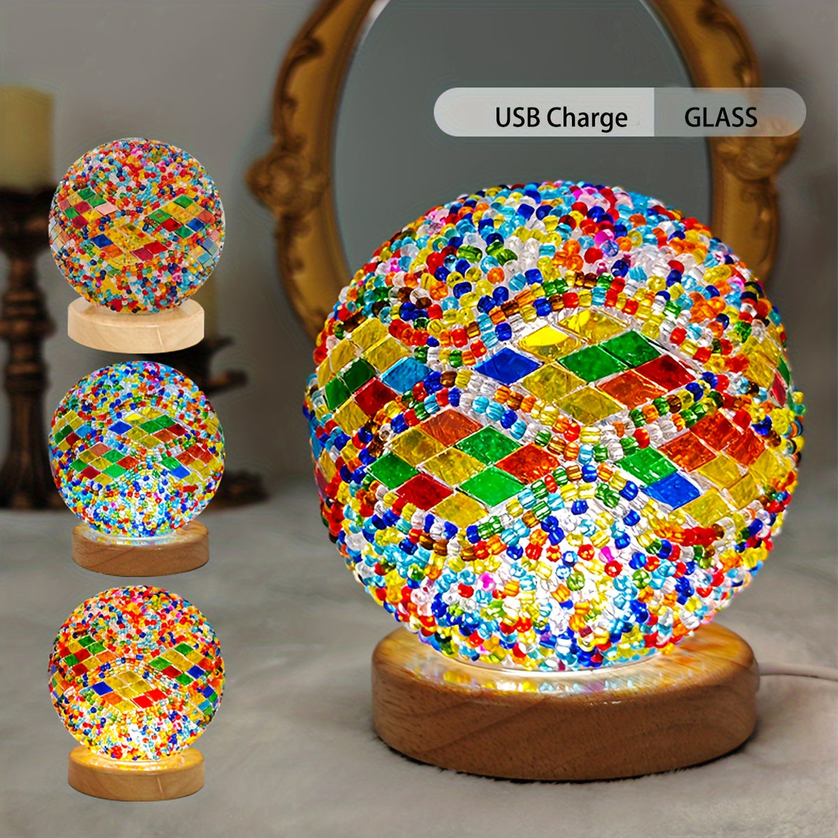 GlassArt - Modern LED Bordslampa med Justerbar Belysning och Färgglad Glaskåpa