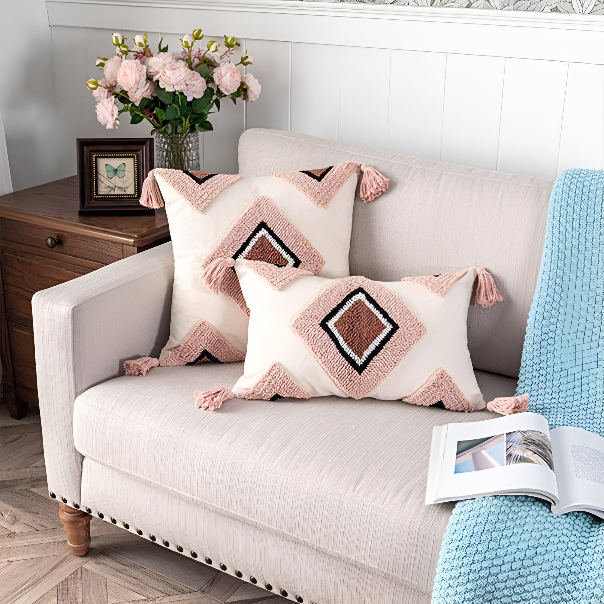 Färgad Broderad Boho Kuddeöverdrag