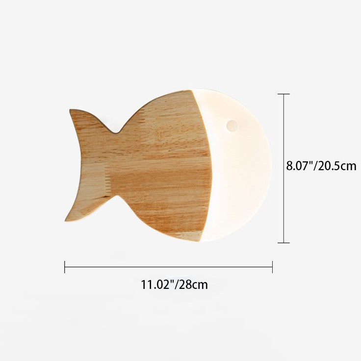 Nordisk Kreativ Enkel Trä Konst Liten Fisk LED Lampa