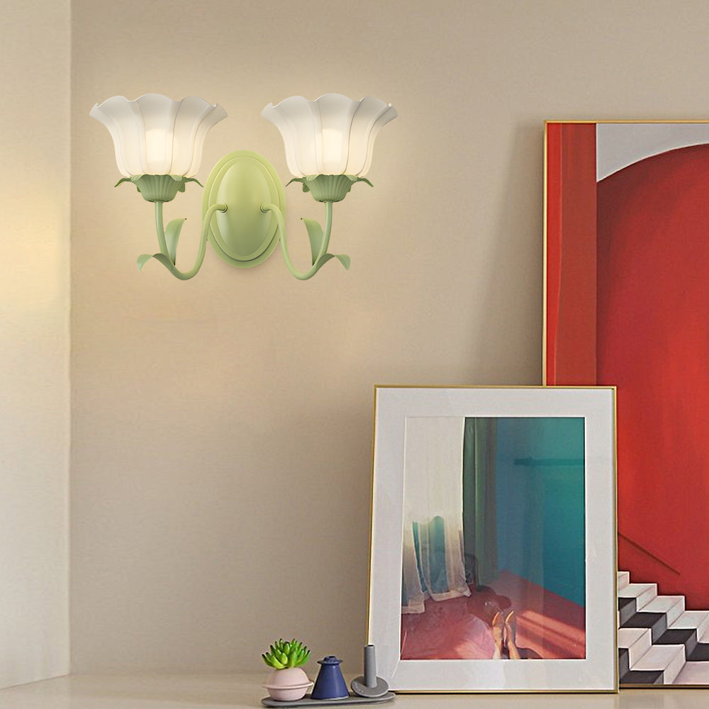 1/2-Lights Blommor Glas Tre-Stegs Dimbar Grön Vägglampa