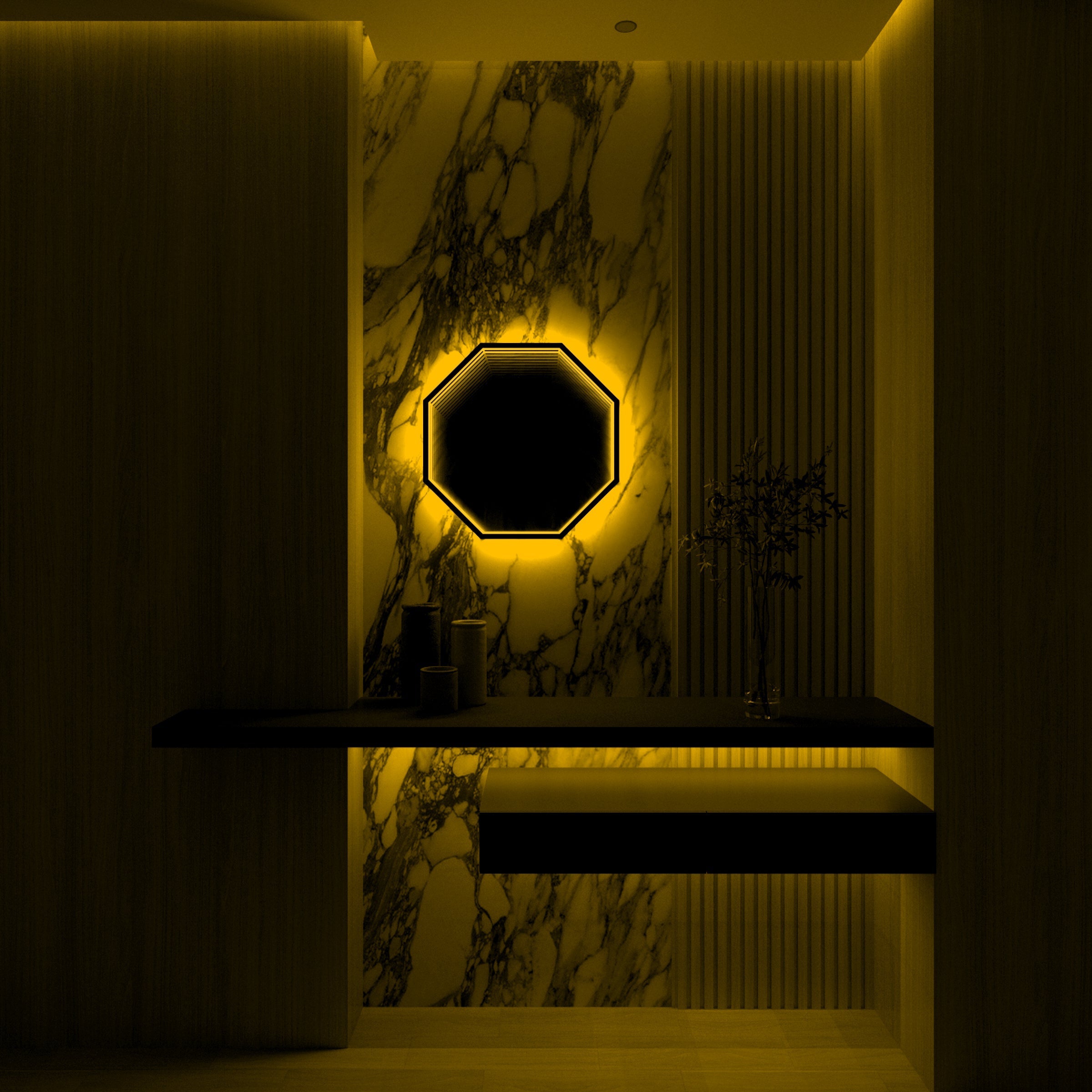 Octagon 3D Infinity Spegel Vägglampa