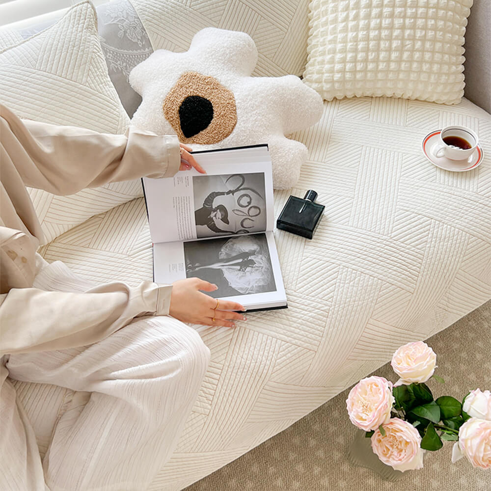 Minimalist All-Season Solid Cotton Geometric Sofföverdrag