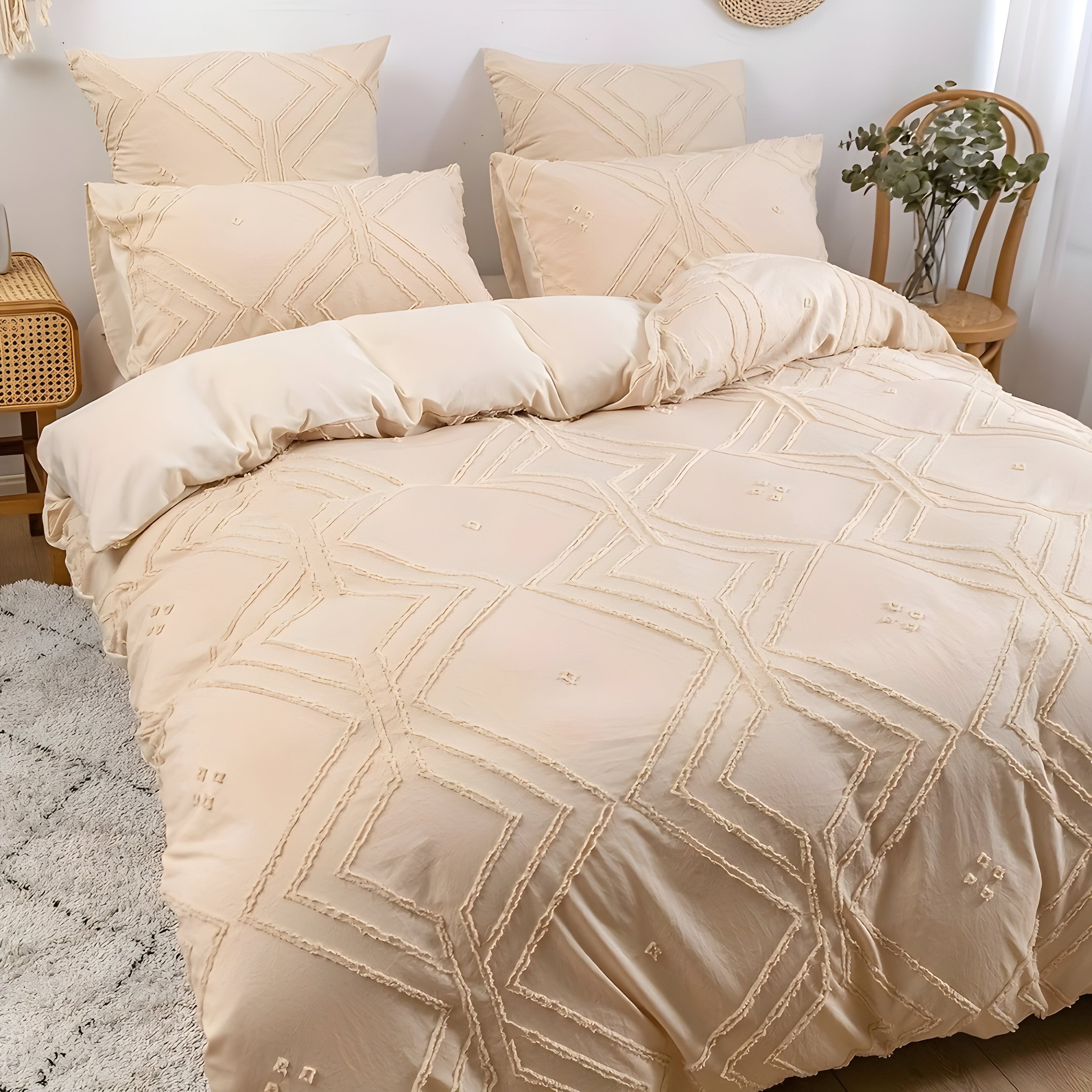 GridLuxe Duvet Set - Året runt tuftad rutmönstrad sängkläder
