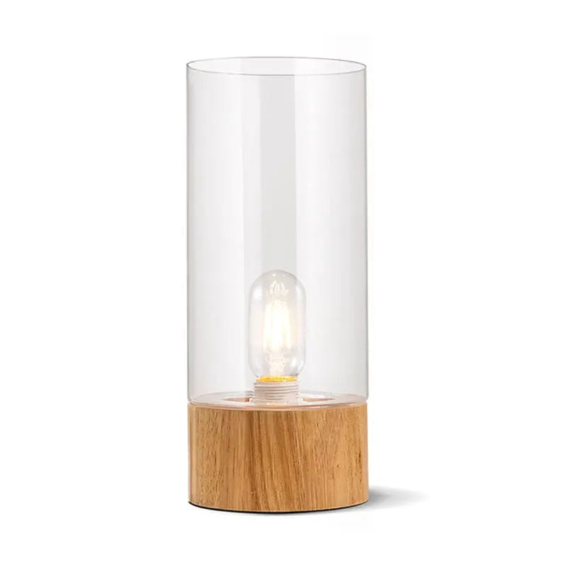 Carvallo - Elegant Cylinder Table Lamp with Wooden Base