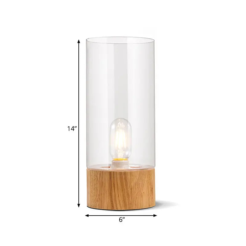 Carvallo - Elegant Cylinder Table Lamp with Wooden Base