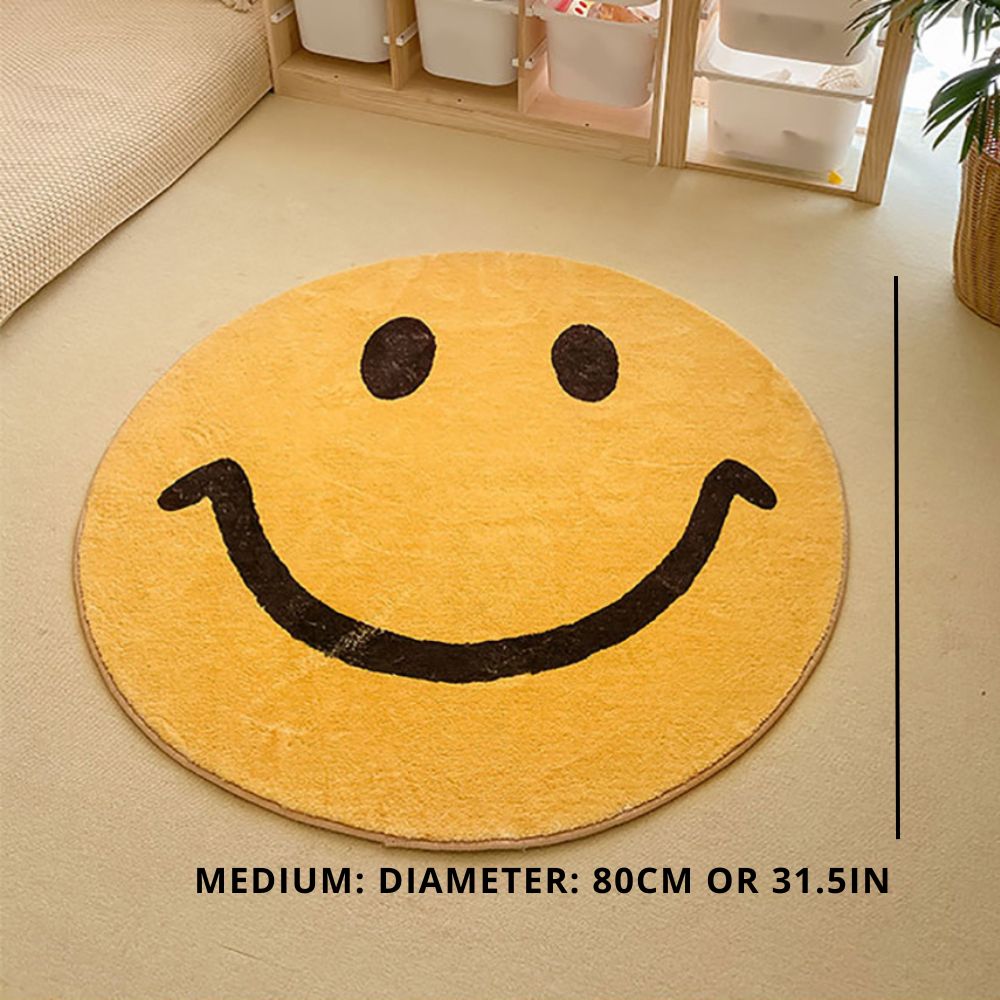 Milo Mood | Rund matta med smiley-motiv av mjuk fleece