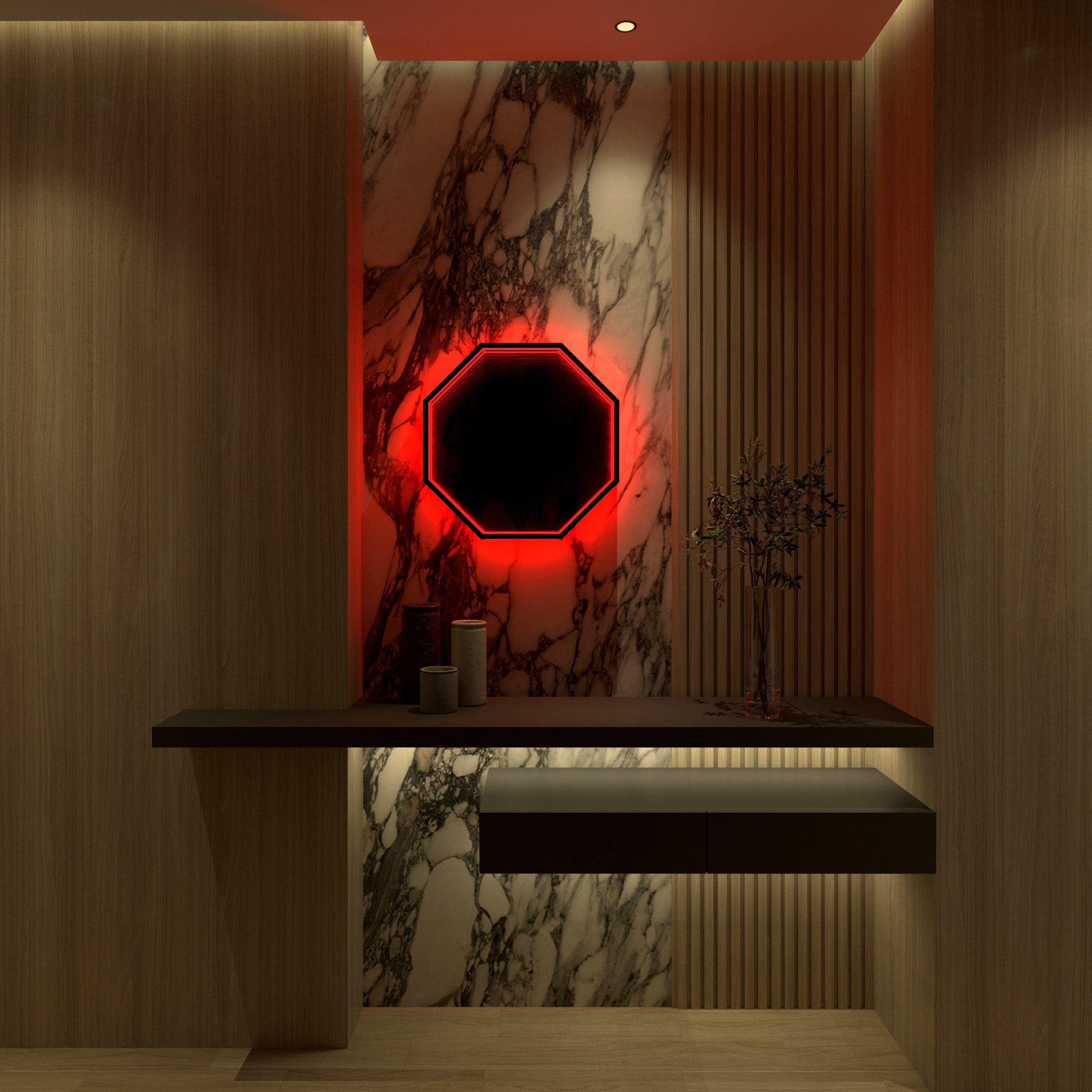 Octagon 3D Infinity Spegel Vägglampa