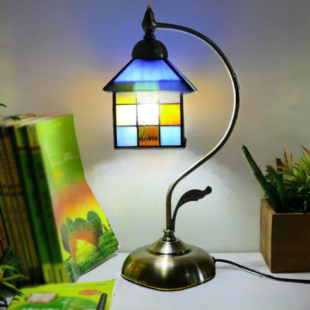 Tiffany Gooseneck Bordslampa - Metall Nattduksbordslampa med Handbearbetad Glaskupa