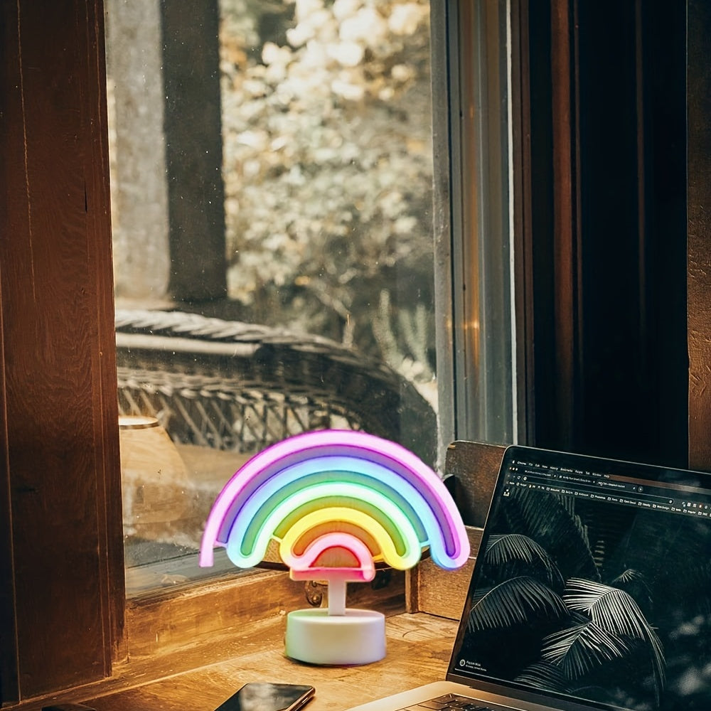 RainbowGlow - Söt Regnbågs Neonljus med Lampfot
