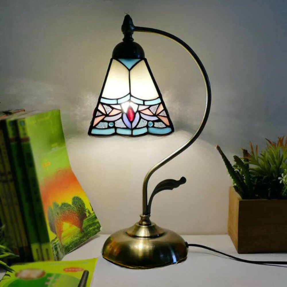 Tiffany Gooseneck Bordslampa - Metall Nattduksbordslampa med Handbearbetad Glaskupa