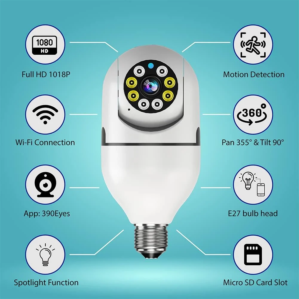 HD Trådlös Utomhus WiFi Övervakningslampa Säkerhetskamera Med Rörelsedetektering