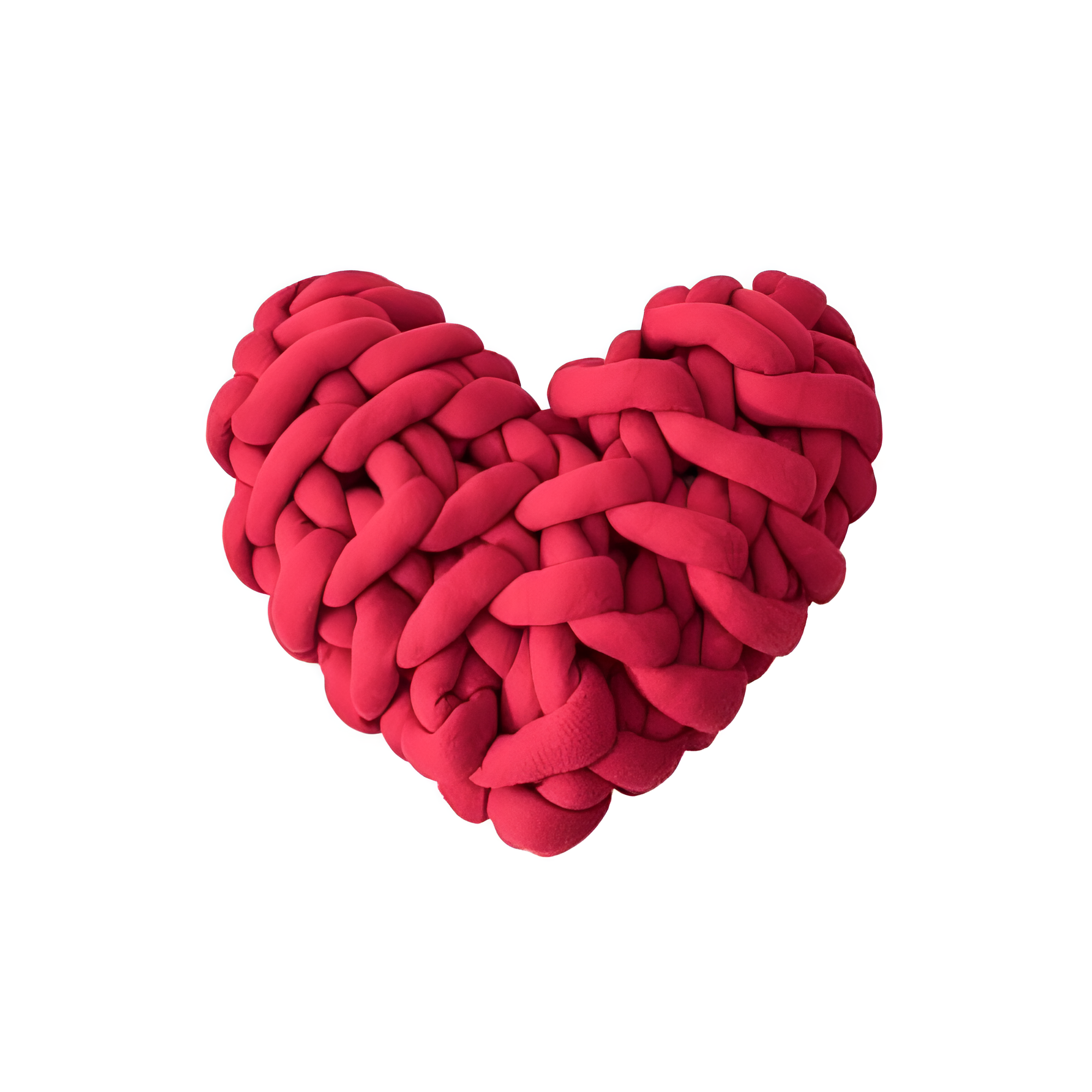 Plush knotted heart-shaped cushions