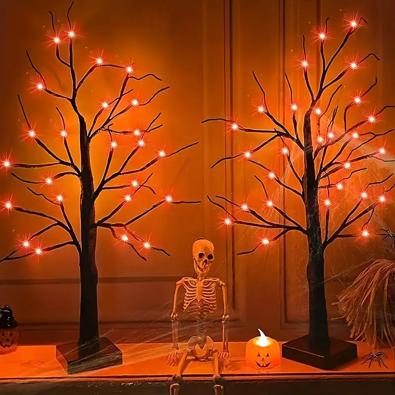 Halloween LED Träd 60cm – Svart dekorationsträd med lila & orange lampor