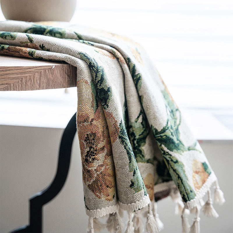 Beige Flower Fringed Semi Blackout Gardin för Integritet