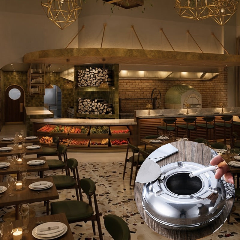 Rostfritt Stål Askfat med Lock – Vindskyddat och Rostfritt Askfat för Inomhus- och Utomhusbruk