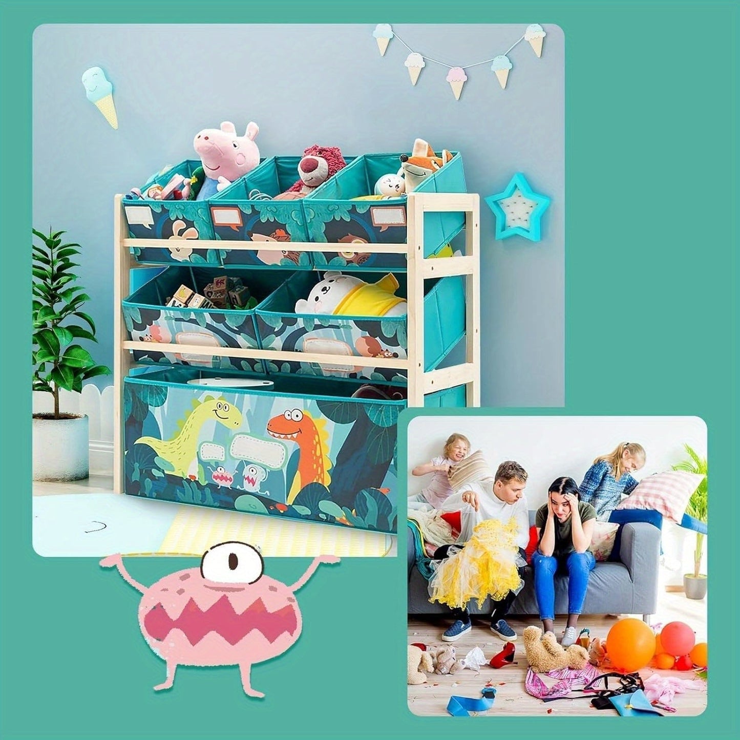 Leksaksorganisatör med 3 nivåer och förvaringslådor – Perfekt för barnrum och leksaksförvaring