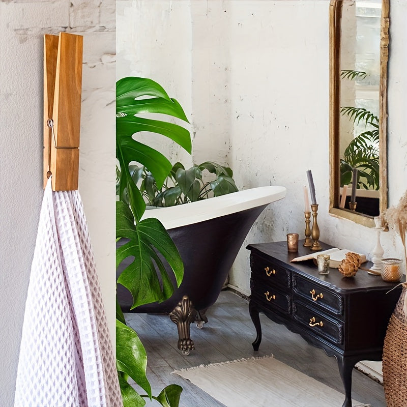 Trä Handduk Klipp Hållare – Vägghängd Lösning för Badrum eller Tvättstuga