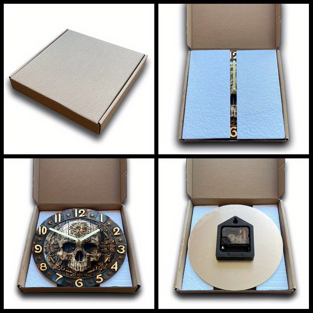 SkullTime - Stilla Aluminium Vägghängd Klocka med Dekorativt Skelettdesign (20 cm)