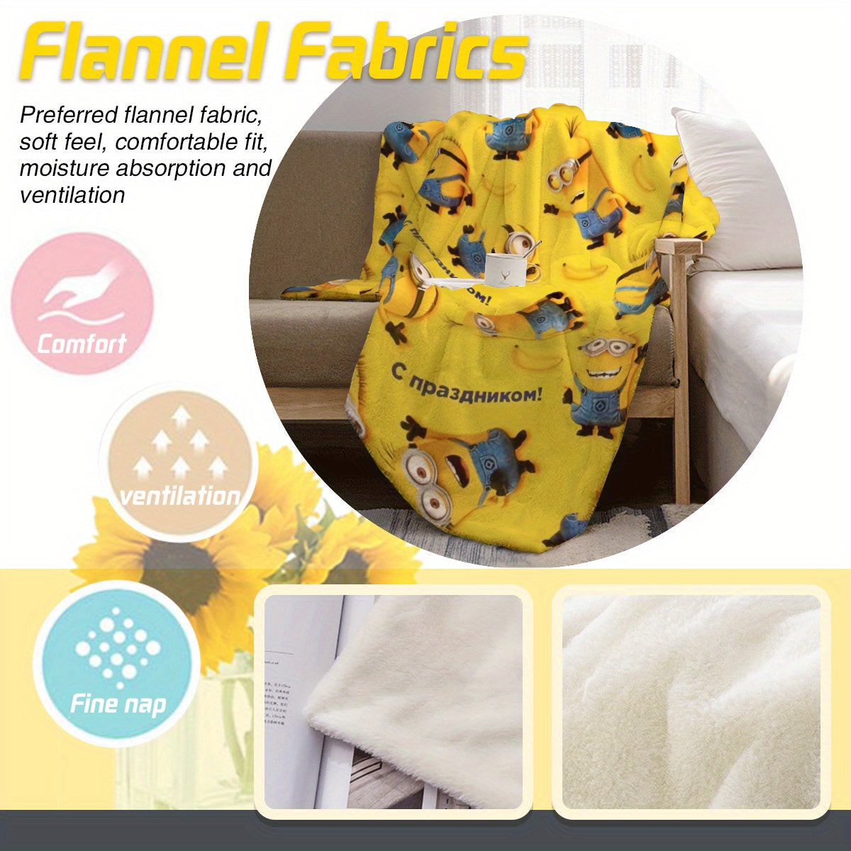 Minions Fleece Blanket - Mjuk & Varm Flanellfilt för Barn