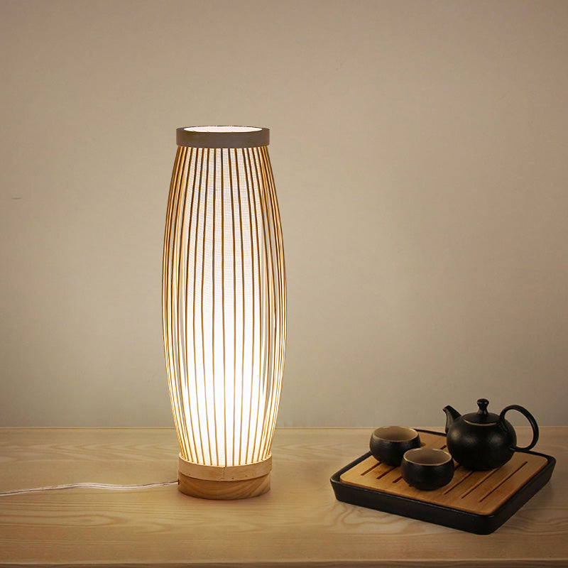 BambooGlow - Avlång Bambu Bordslampa med Textilskärm