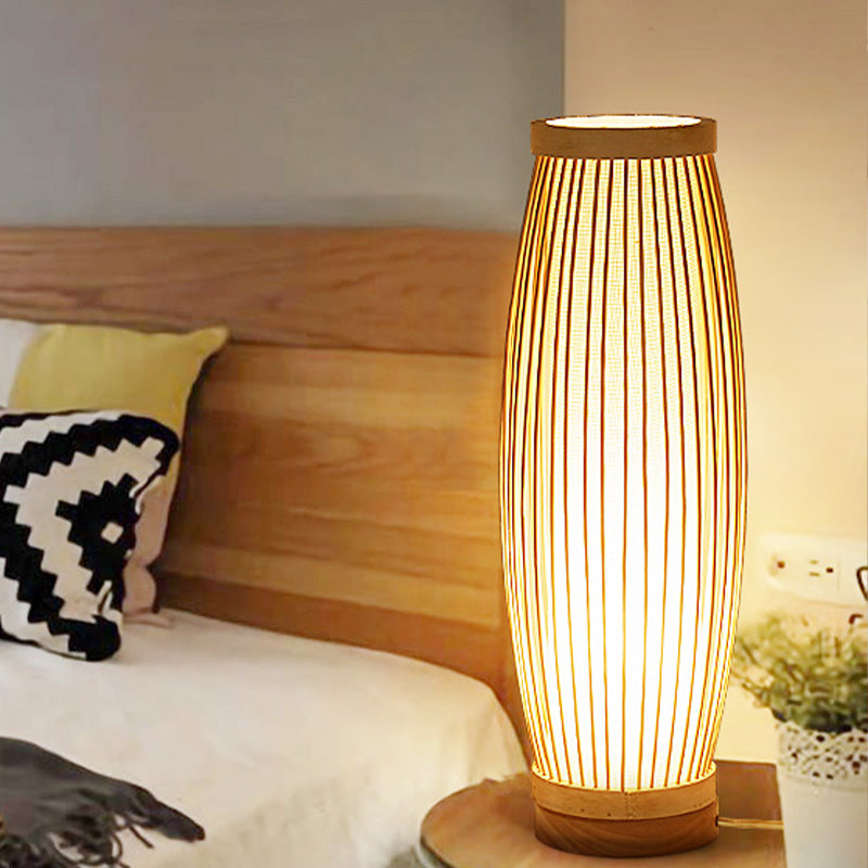 BambooGlow - Avlång Bambu Bordslampa med Textilskärm