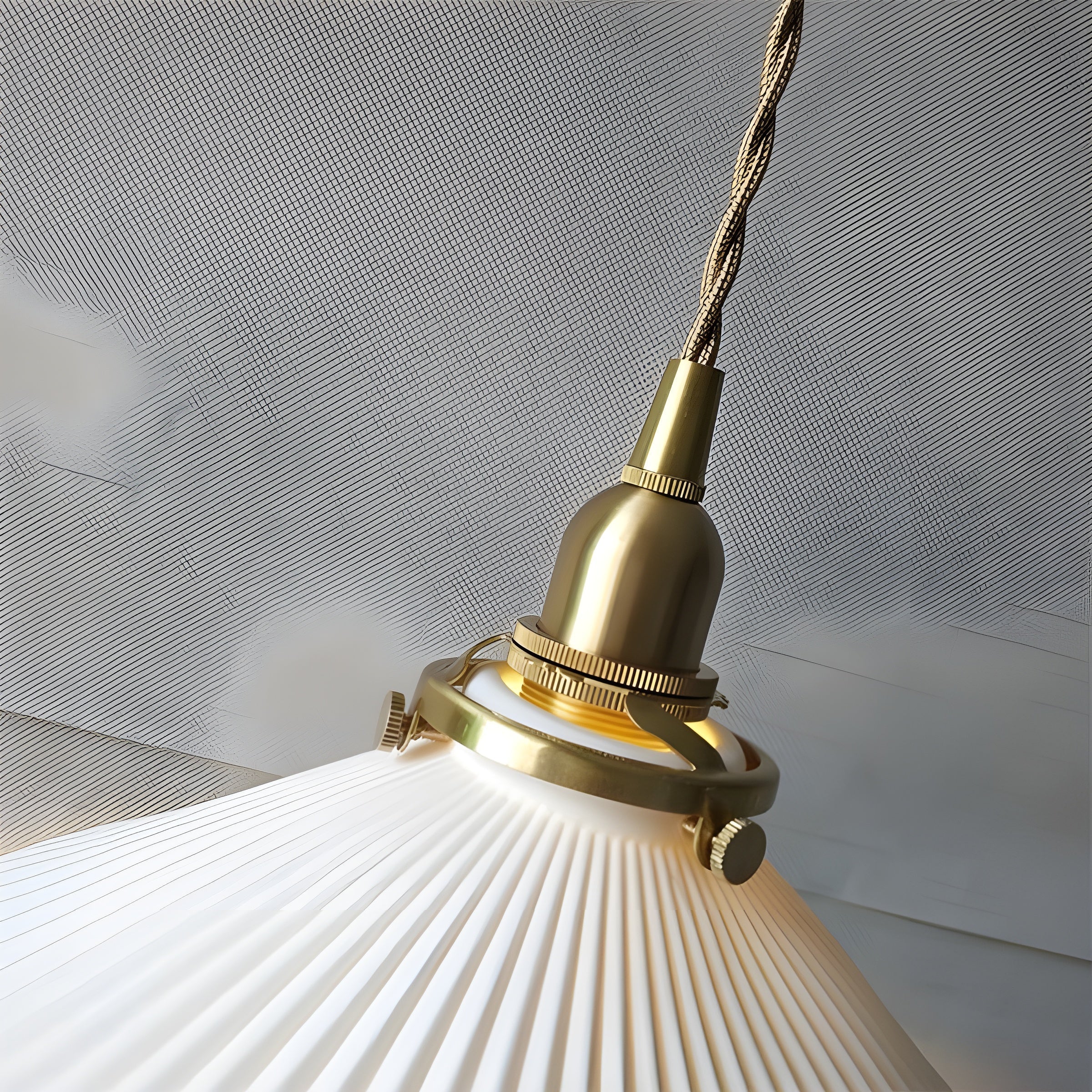 JapandiBeam Light - Japansk keramik hängande lampa med rännmönster