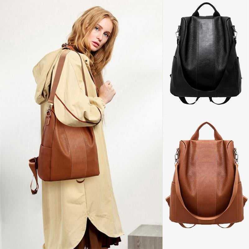 Carvallo Damryggsäck | Stöldskydd & Vattenavvisande | PU-läder & Nylon | 31×33×14 cm