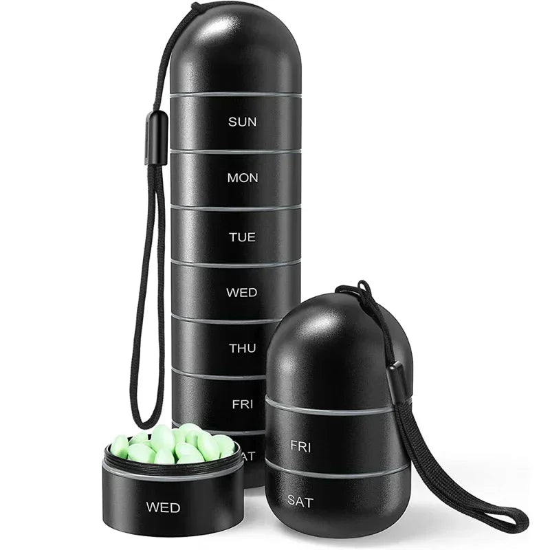 Aluminium 7 Dagars Portabel Tablet Organizer för Resa, Tablet Låda Tablet Behållare