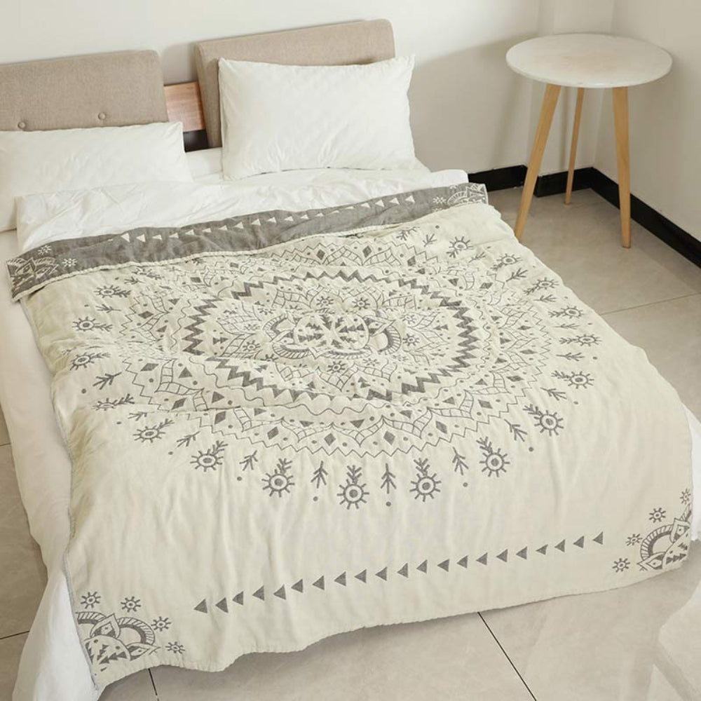 Mandala Art Mönster Vändbar Bomullsfilt