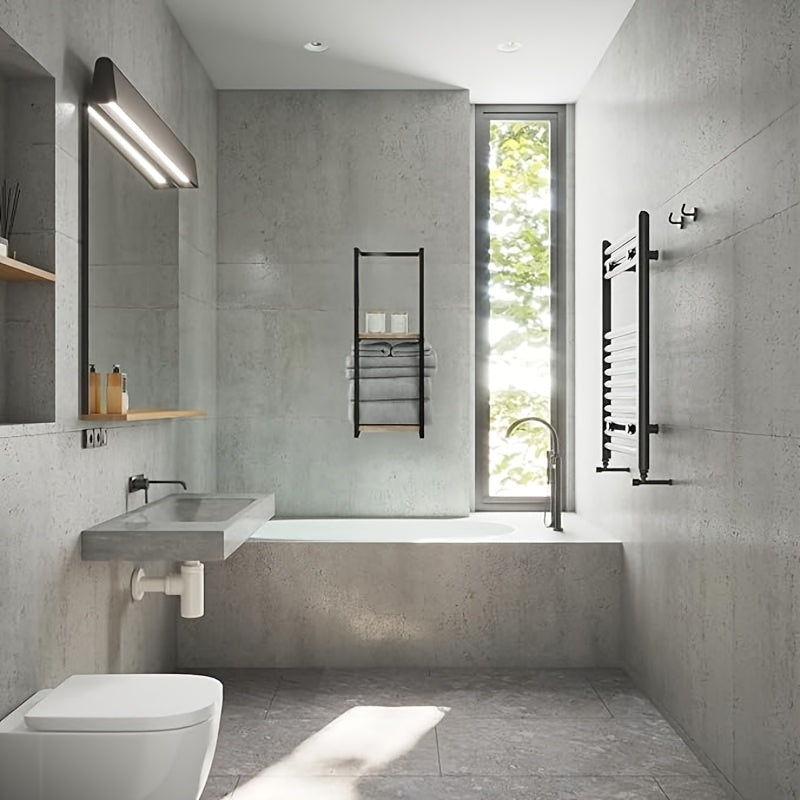 Industriell Handdukshållare med Hyllor – Elegant och Funktionell Väggmöbel