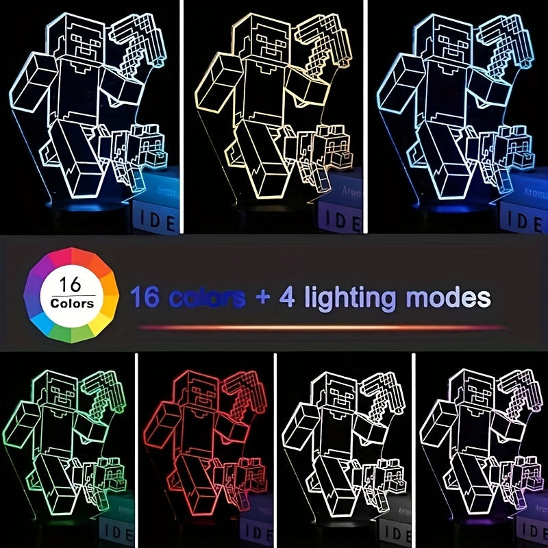 IlluGlow - 3D Nattlampa med 16 Färger och Fjärrkontroll, USB-Strömförsörjning