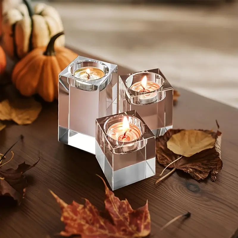 Halloween & Jul Kristall Ljusstake – Elegant 4-pack för Festlig Dekor