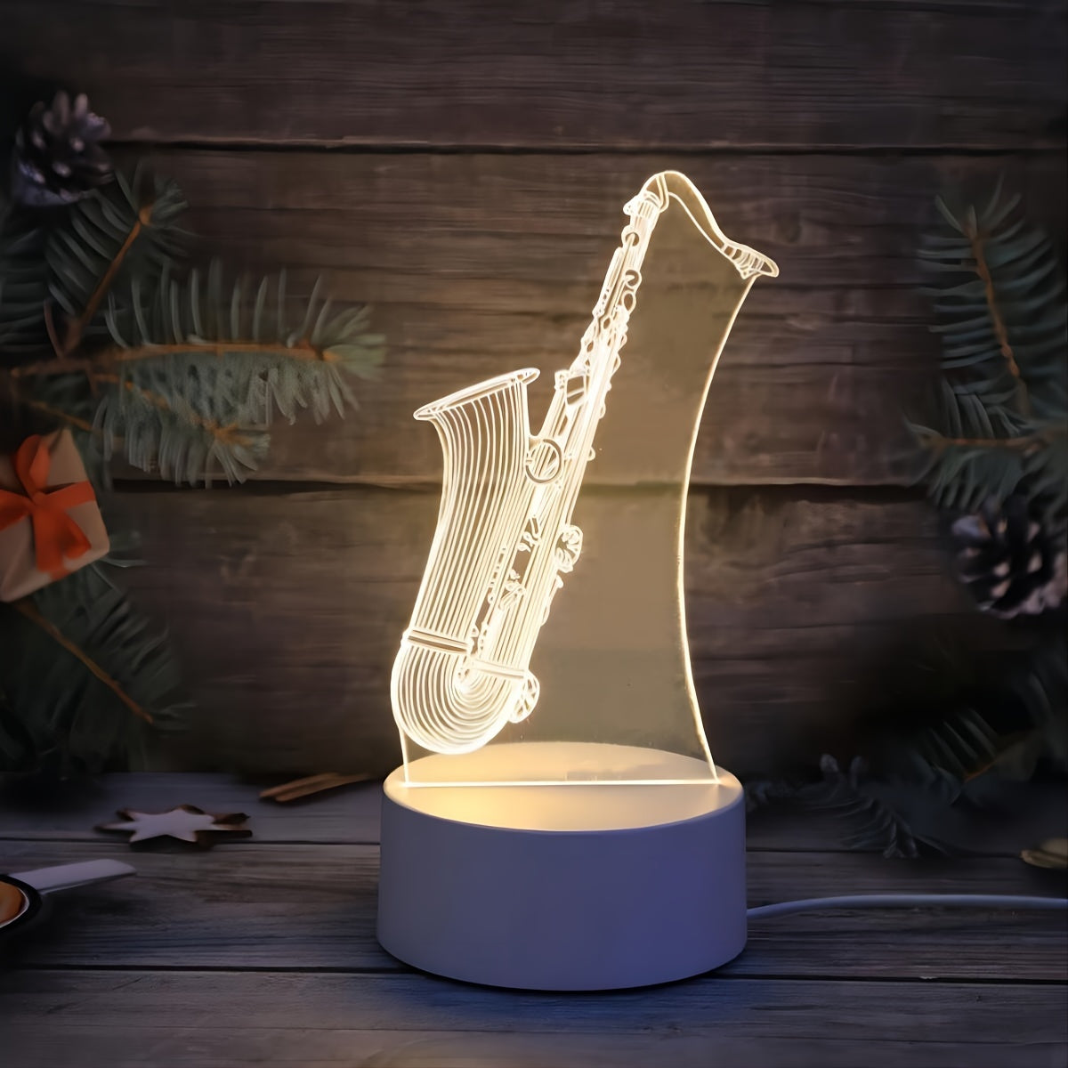SaxGlow - 3D Saxofon LED Nattljus, USB-Driven Bords- och Lampa