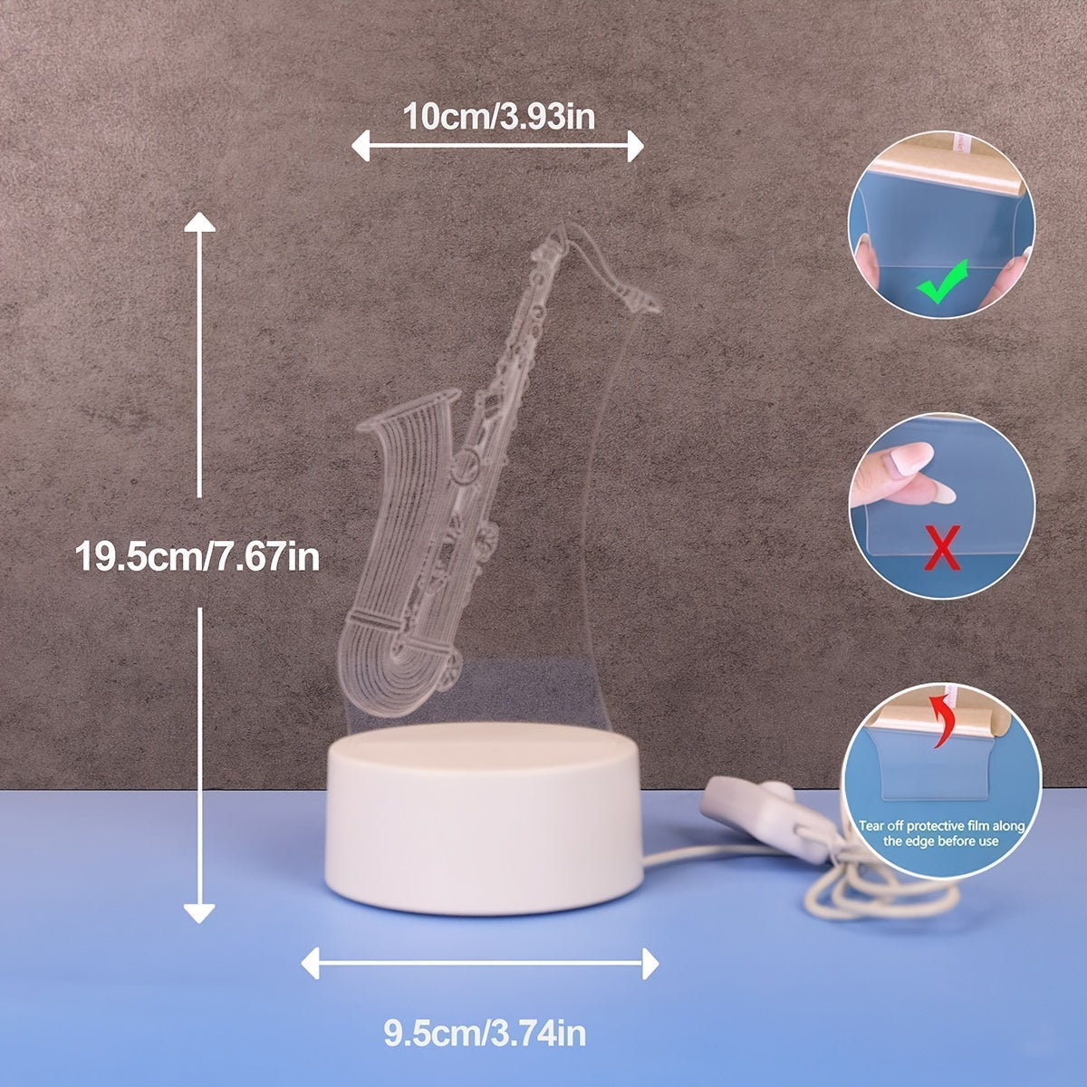 SaxGlow - 3D Saxofon LED Nattljus, USB-Driven Bords- och Lampa