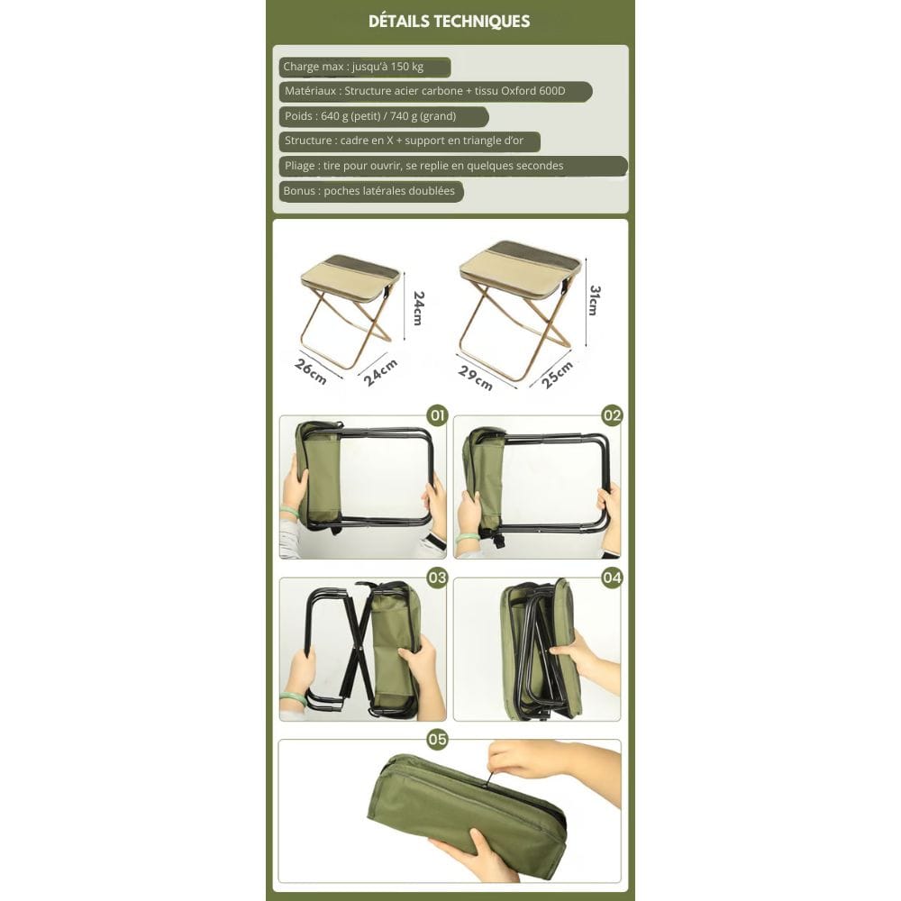 2-i-1-stolväska - Ultralätt hopfällbar ryggsäck med integrerat sittplats