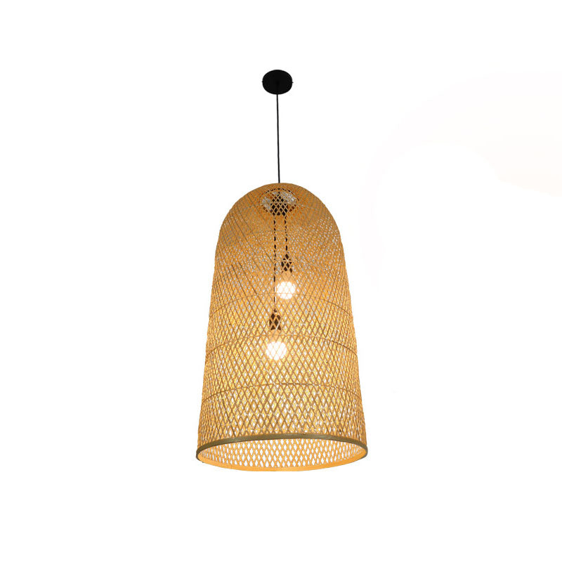 Elegant Bamboohänglampa - Asiatiskt 2-ljuskällors trä-taklampa för vardagsrum