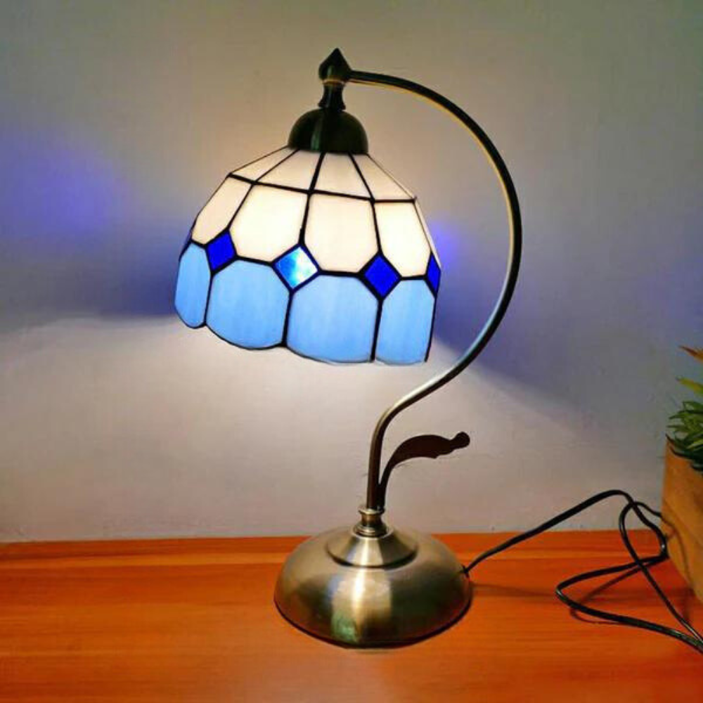 Tiffany Gooseneck Bordslampa - Metall Nattduksbordslampa med Handbearbetad Glaskupa