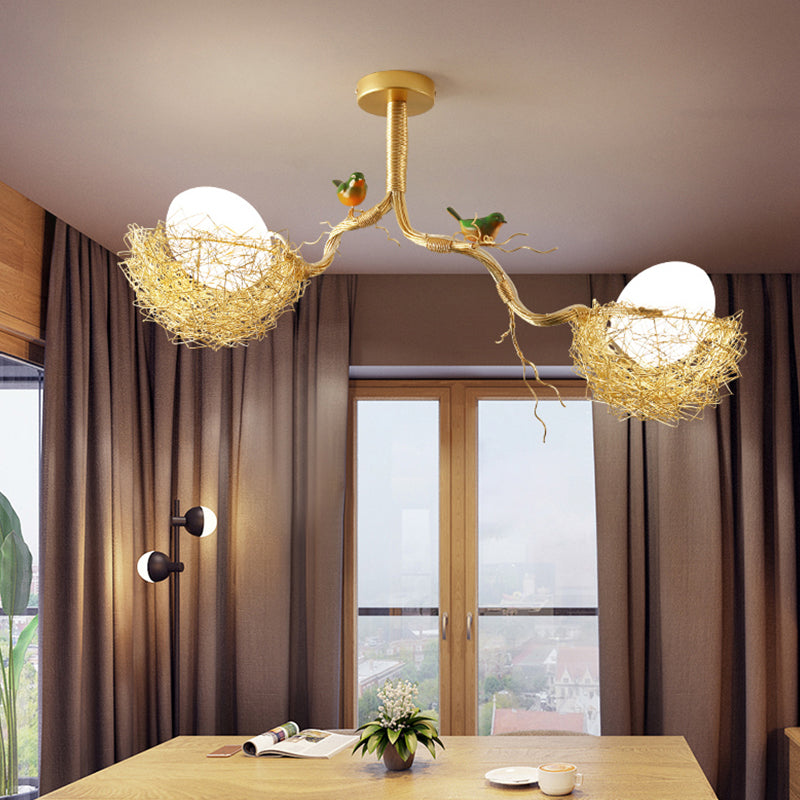 Guld Art Deco Taklampa med Glasglob