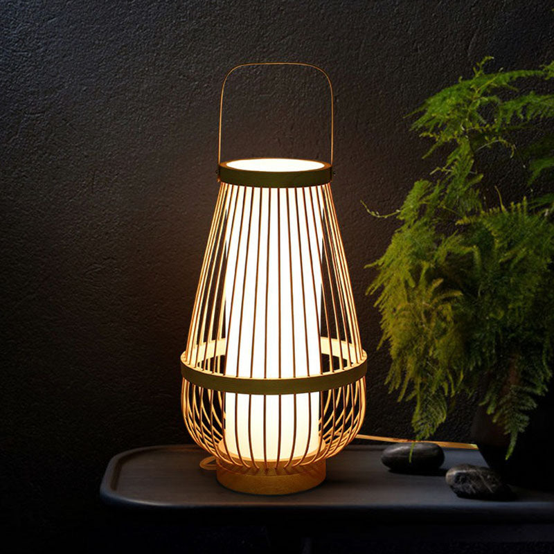 Mandformad Bambu Bordslampa - Minimalistisk Trä Nattduksbord Lampa