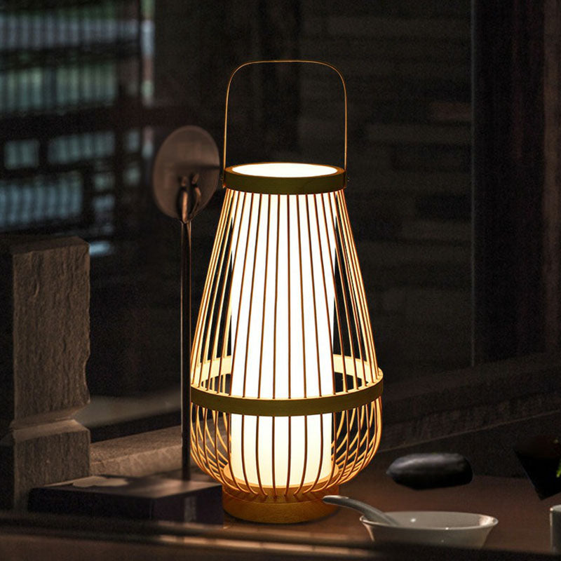 Mandformad Bambu Bordslampa - Minimalistisk Trä Nattduksbord Lampa