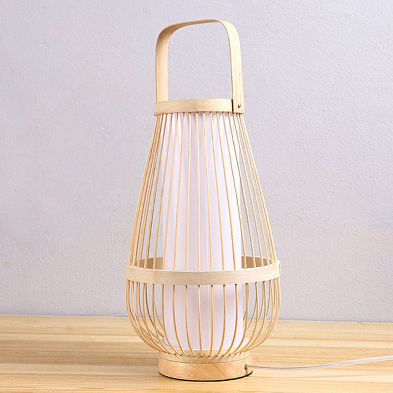 Mandformad Bambu Bordslampa - Minimalistisk Trä Nattduksbord Lampa