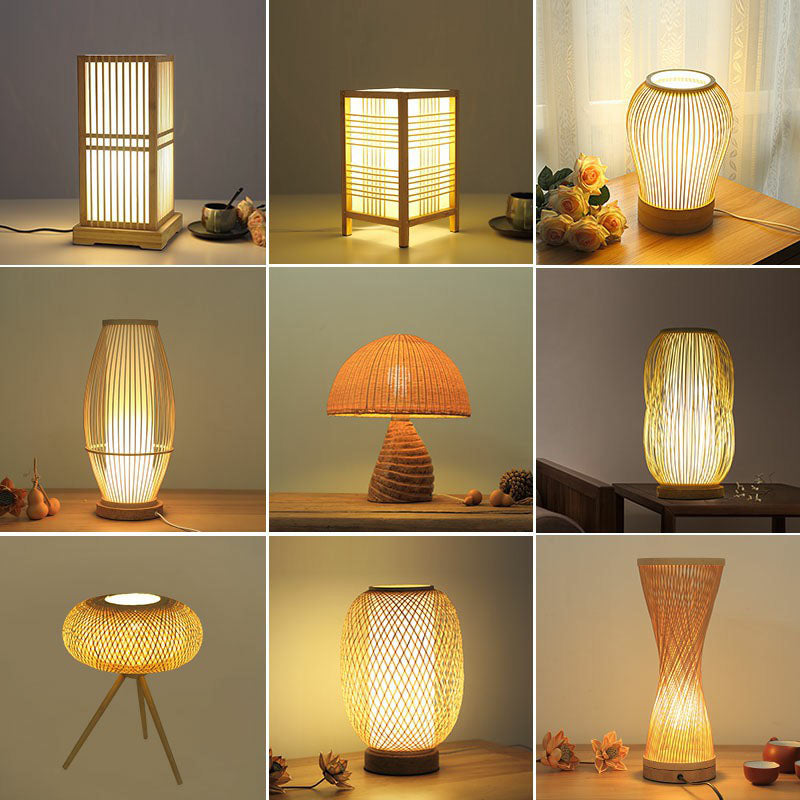 Gearceerde Nattdukslampe - Modern Bamboobordbelysning i Trä
