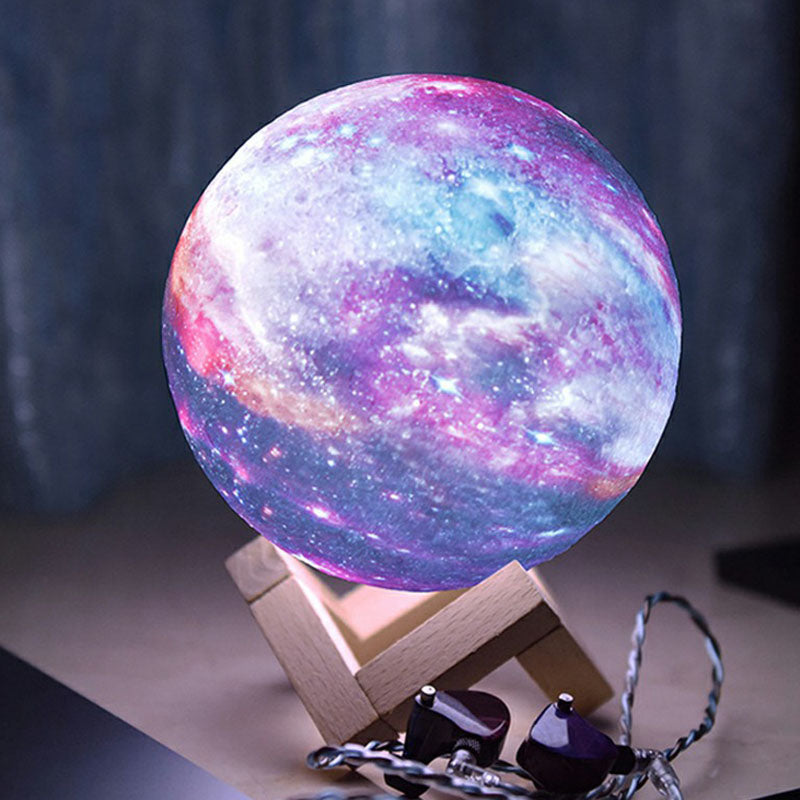 Lila Galaxy Sfärisk Nattlampa - LED Bordslampa med Träbas för Barn